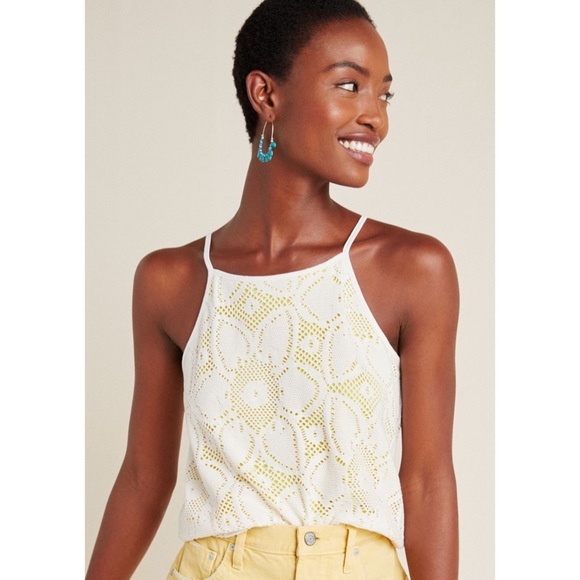 NWT Anthropologie Cosette Top Tank yellow white - Picture 5 of 11